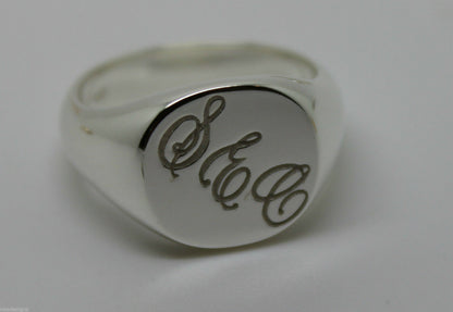 Genuine Solid New Sterling Silver Oval Signet Ring Engraved With Your Initials.