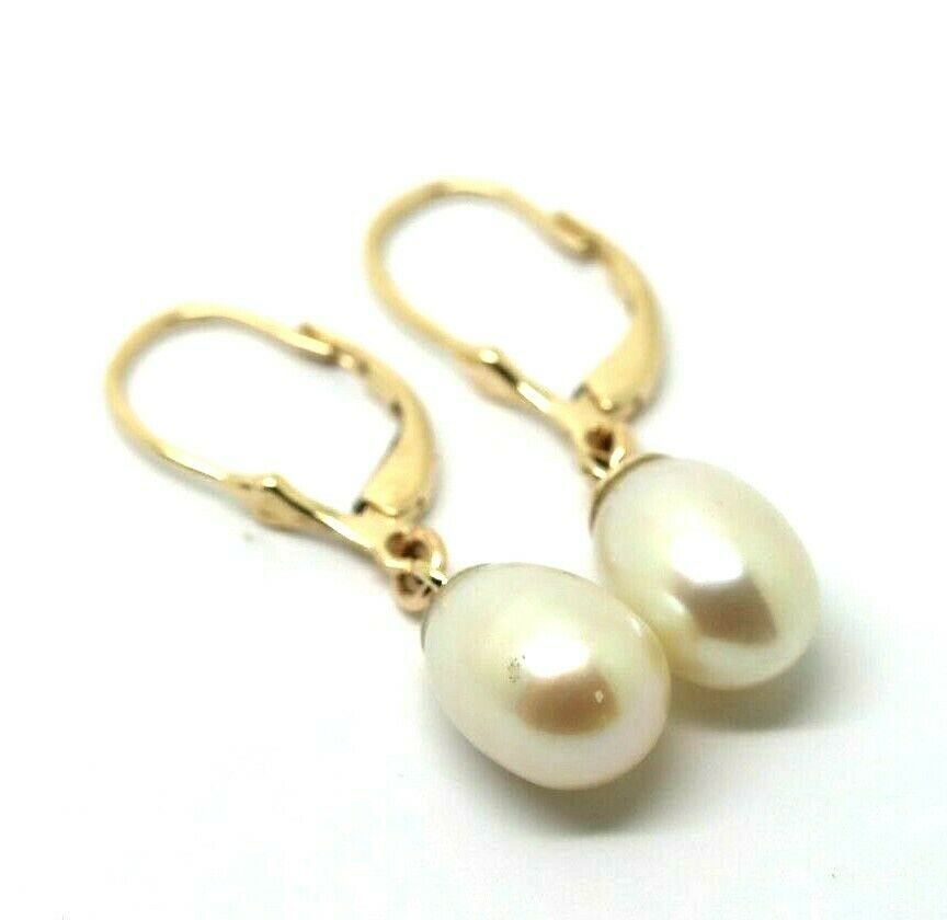 Genuine 9ct Yellow, Rose or White Gold 11mm Oval Continental Hooks Freshwater Pearl Ball Earrings