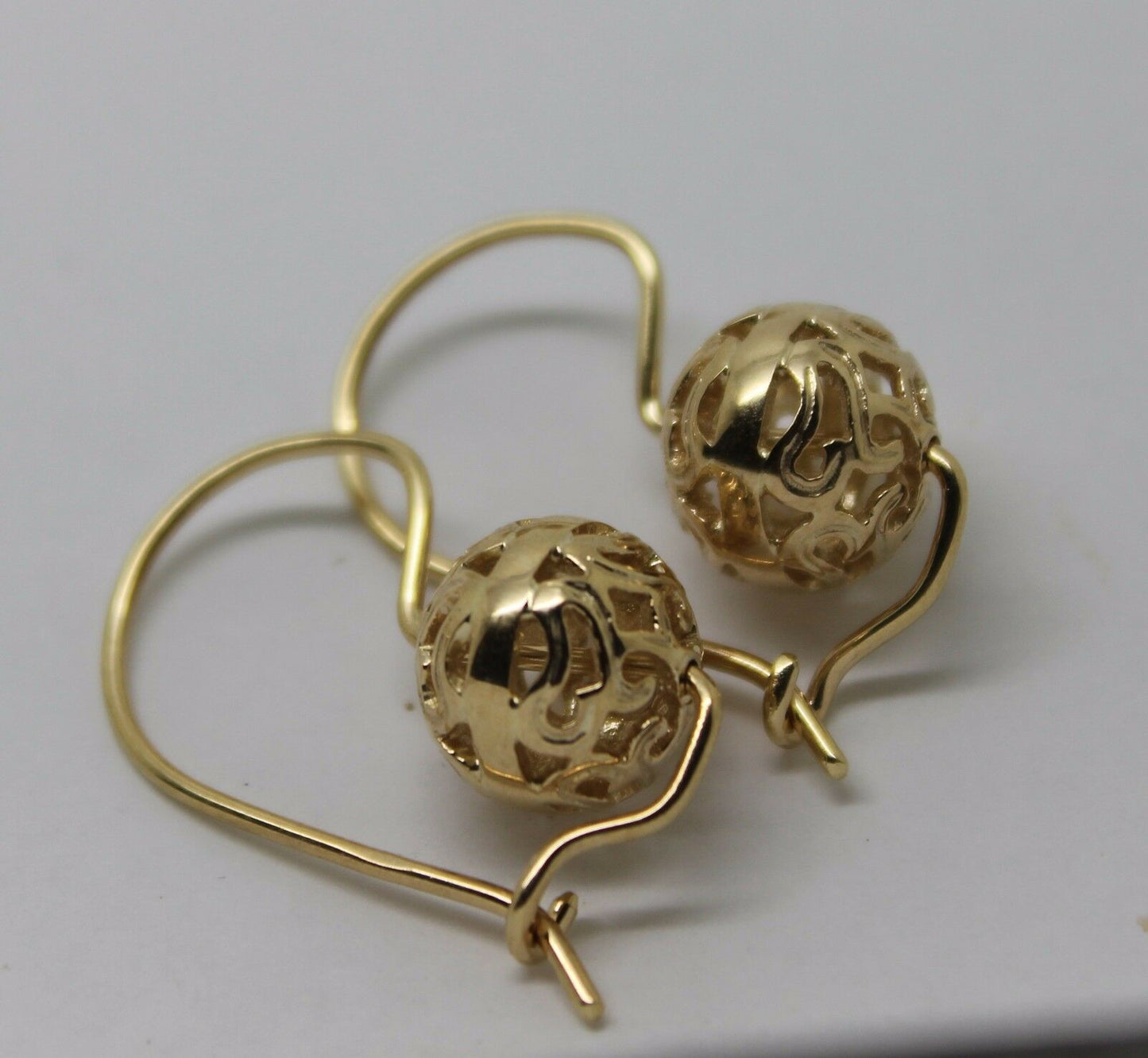 Genuine 9ct Yellow, Rose or White Gold 10mm Euro Ball Drop Filigree Earrings