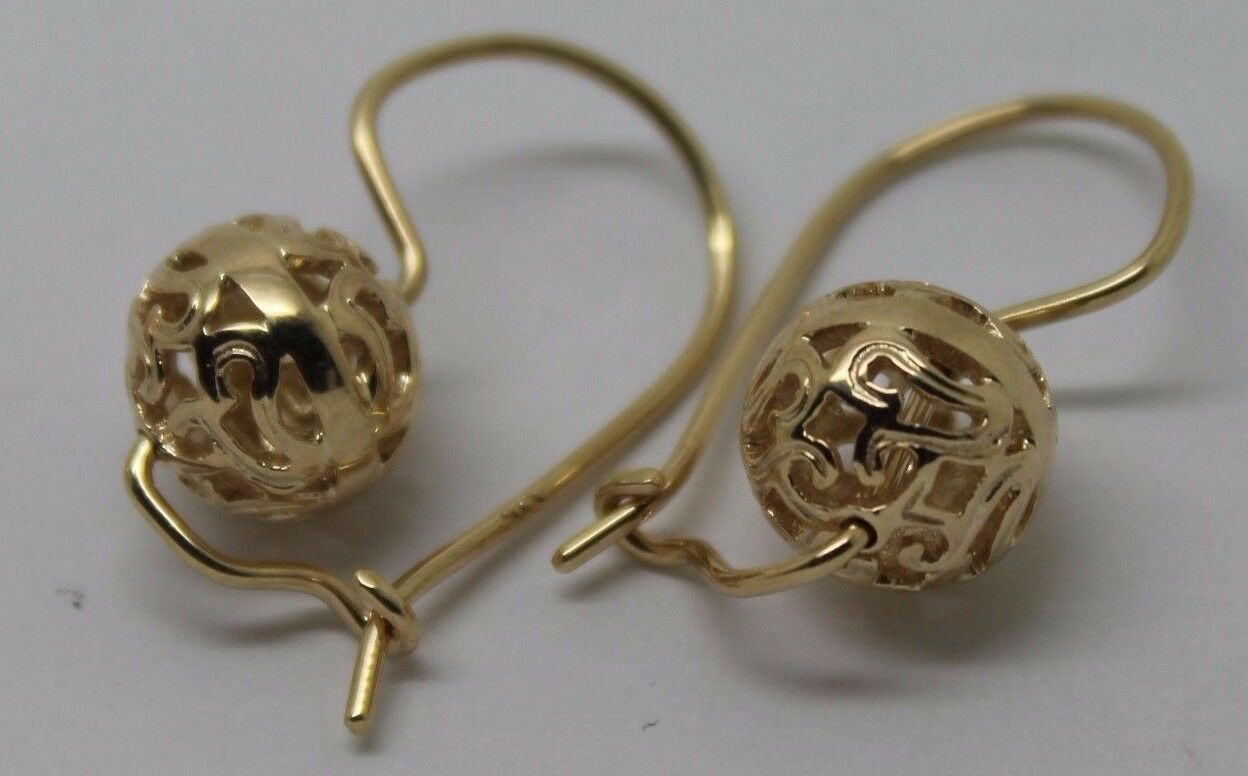 Genuine 9ct Yellow, Rose or White Gold 10mm Euro Ball Drop Filigree Earrings