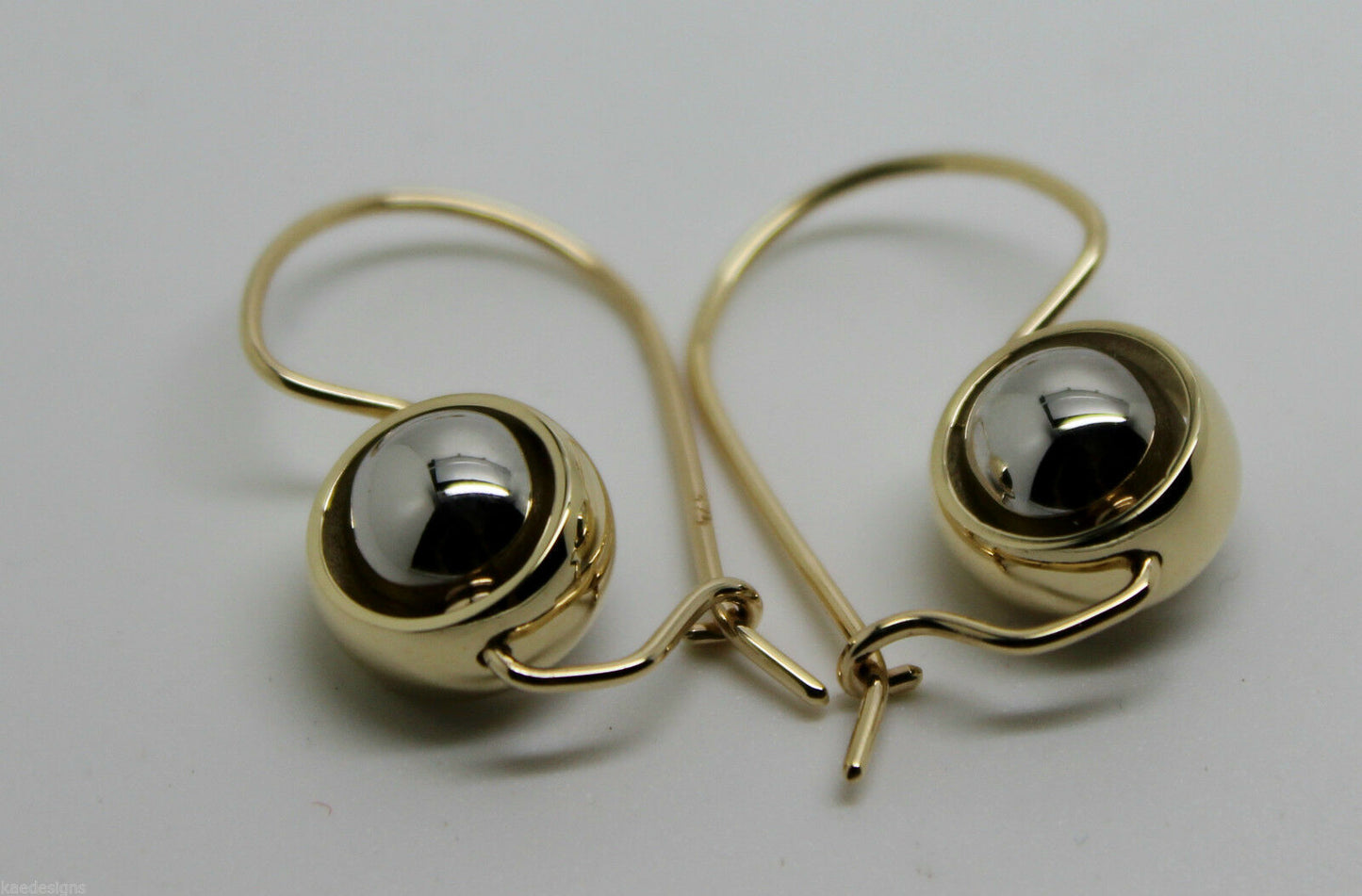 Genuine 9ct 9kt White & Yellow Gold Spinning Belcher Ball Drop Earrings