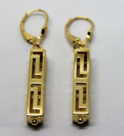 Kaedesigns, Genuine 9ct Yellow, Rose or White Gold Greek Key Continental Hook Earrings