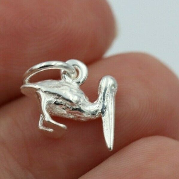 Sterling Silver Small Pelican Bird Charm or Pendant + jump ring