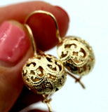 Kaedesigns New 9ct Yellow, Rose & White Gold 14mm Half Ball Filigree Earrings