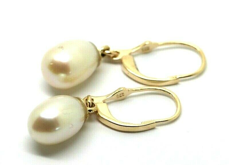 Genuine 9ct Yellow, Rose or White Gold 11mm Oval Continental Hooks Freshwater Pearl Ball Earrings