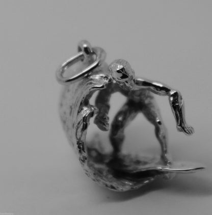 Kaedesigns New 9ct 9k Yellow, Rose or White Gold Heavy Surfer On Wave 3D Pendant Or Charm