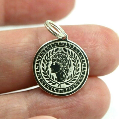 Sterling Silver Athena Goddess of Wisdom + War Shield Pendant Or Charm