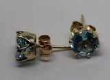 Kaedesigns,Genuine New 9ct Yellow Gold Claw-Set Round Cz Blue 7mm Stud Earrings