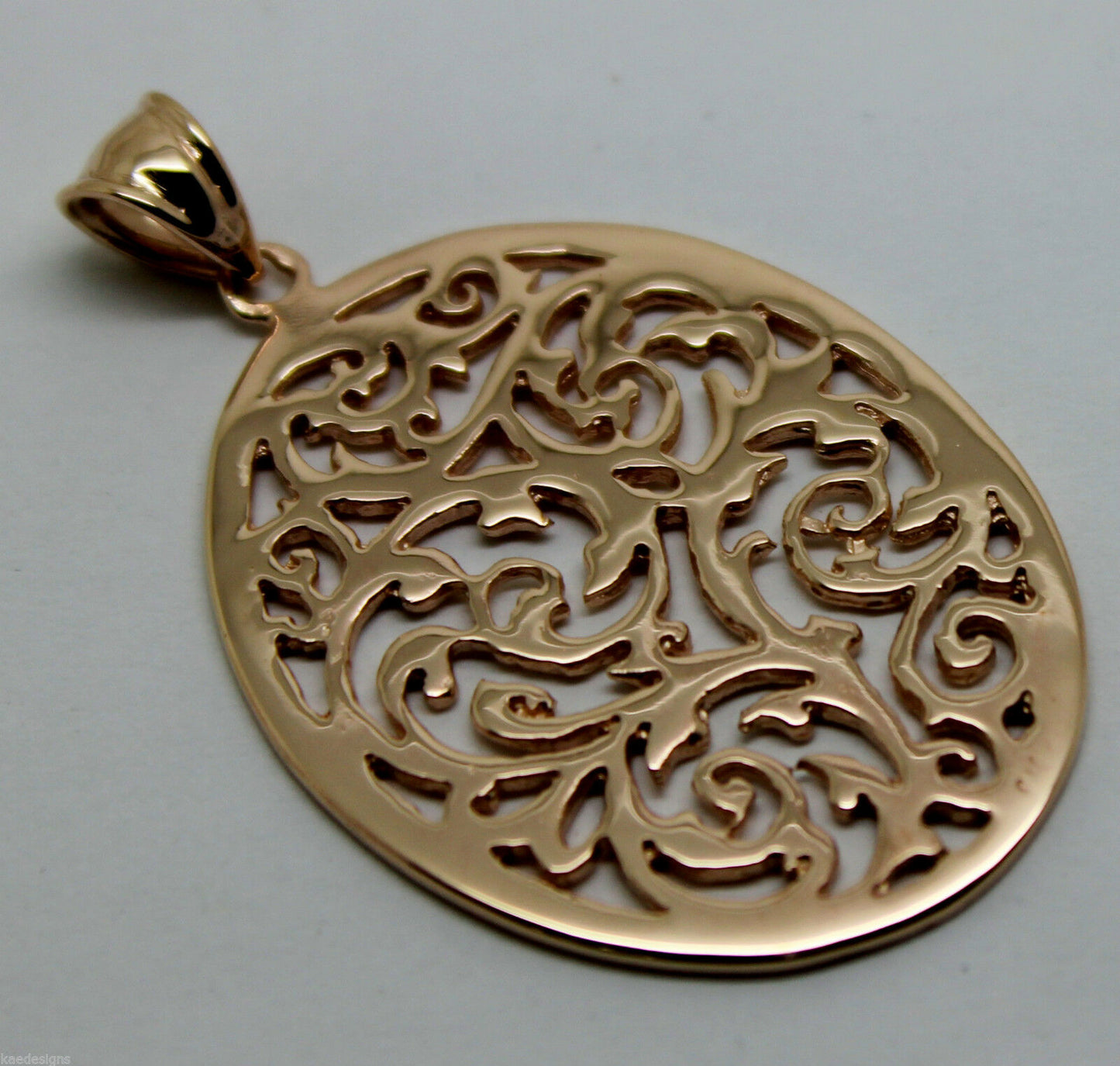 Heavy Solid 9ct Yellow, Rose or White Gold Large Oval Filigree Pendant