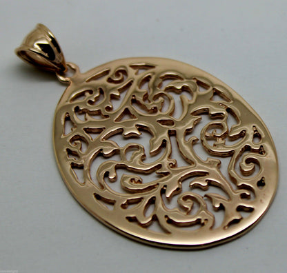 Heavy Solid 9ct Yellow, Rose or White Gold Large Oval Filigree Pendant