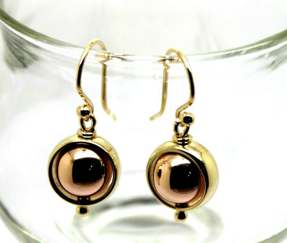 Genuine Large 9ct Rose & Yellow Gold Spinning Belcher Ball Earrings