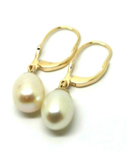 Genuine 9ct Yellow, Rose or White Gold 11mm Oval Continental Hooks Freshwater Pearl Ball Earrings