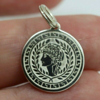 Sterling Silver Athena Goddess of Wisdom + War Shield Pendant Or Charm