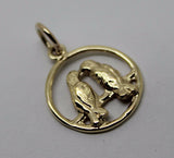 Genuine 9ct Yellow or Rose or White Gold or Silver Lovebirds Love Birds Pendant