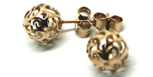 9ct Solid Yellow, Rose or White Gold 10mm, 12mm or 14mm Filigree Stud Ball Earrings