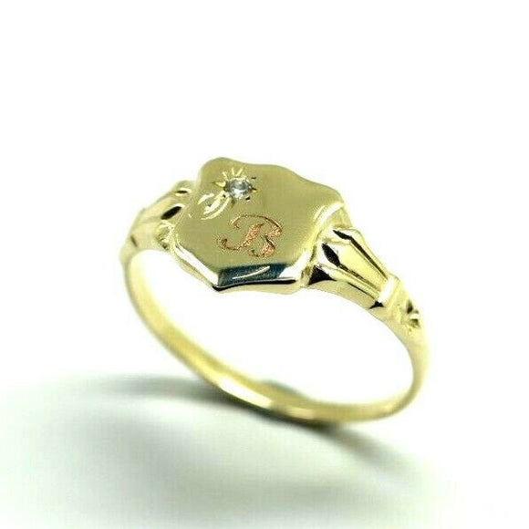 Size K 9ct Yellow Gold Cubic Zirconia Shield Signet Ring -Letter B - Free Post