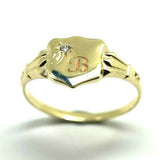 Size K 9ct Yellow Gold Cubic Zirconia Shield Signet Ring -Letter B - Free Post