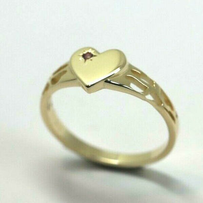 Genuine 9ct Yellow Gold 375 Amethyst (Birthstone Of February) Etched Heart Signet Ring