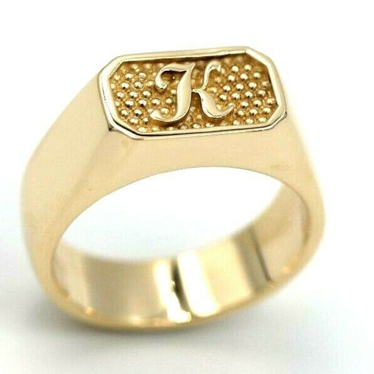 Genuine 9ct 9k Yellow, Rose or White Gold Engraved With Your Initial Signet Ring (Size J to O)