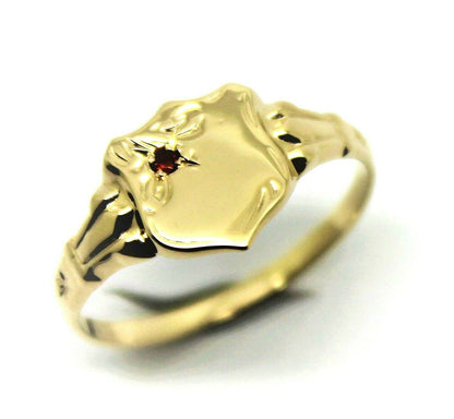 Size K 9ct Small Yellow, Rose or White Gold Garnet (Birthstone For January) Shield Signet Ring