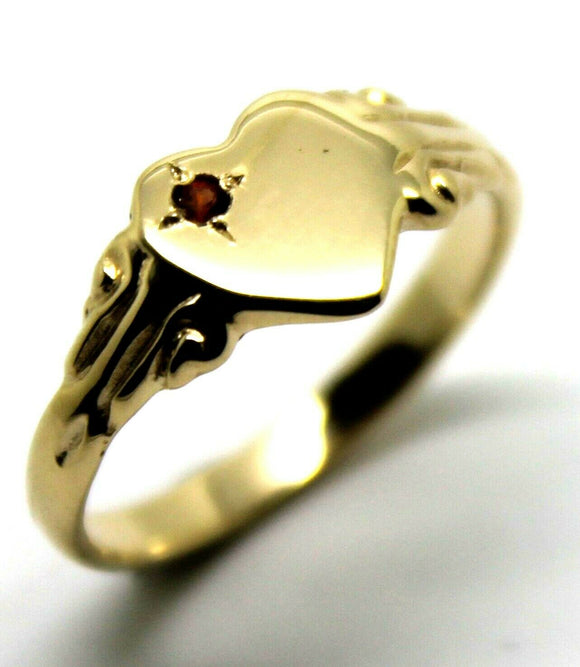 Size J July Birthstone 9ct Yellow Gold 375 Red Ruby Stone Heart Signet Ring