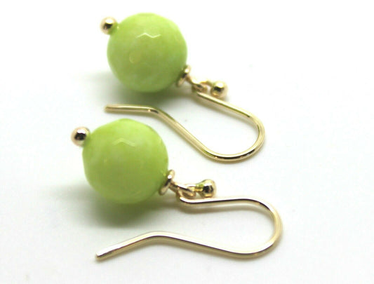 Genuine 9ct Yellow Gold 10mm Agate Lime Faceted Ball Earrings