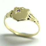 Genuine 9ct Small Yellow Gold Amethyst Shield Signet Ring - Choose your size