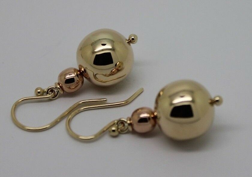 Kaedesigns Genuine Huge 9ct 9K Yellow & Rose Gold Hook Ball Drop Earrings