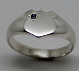 Solid Genuine Large Mens Sterling Silver Shield Australian Sapphire Signet Ring - In your size