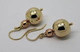 Kaedesigns Genuine Huge 9ct 9K Yellow & Rose Gold Hook Ball Drop Earrings