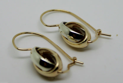 Genuine 9ct Yellow & White Gold Spinning Oval Belcher Earrings