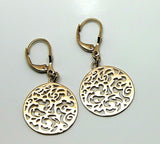 Genuine 9ct Yellow, Rose Or White Gold Antique Filigree Drop Earrings Continental hooks
