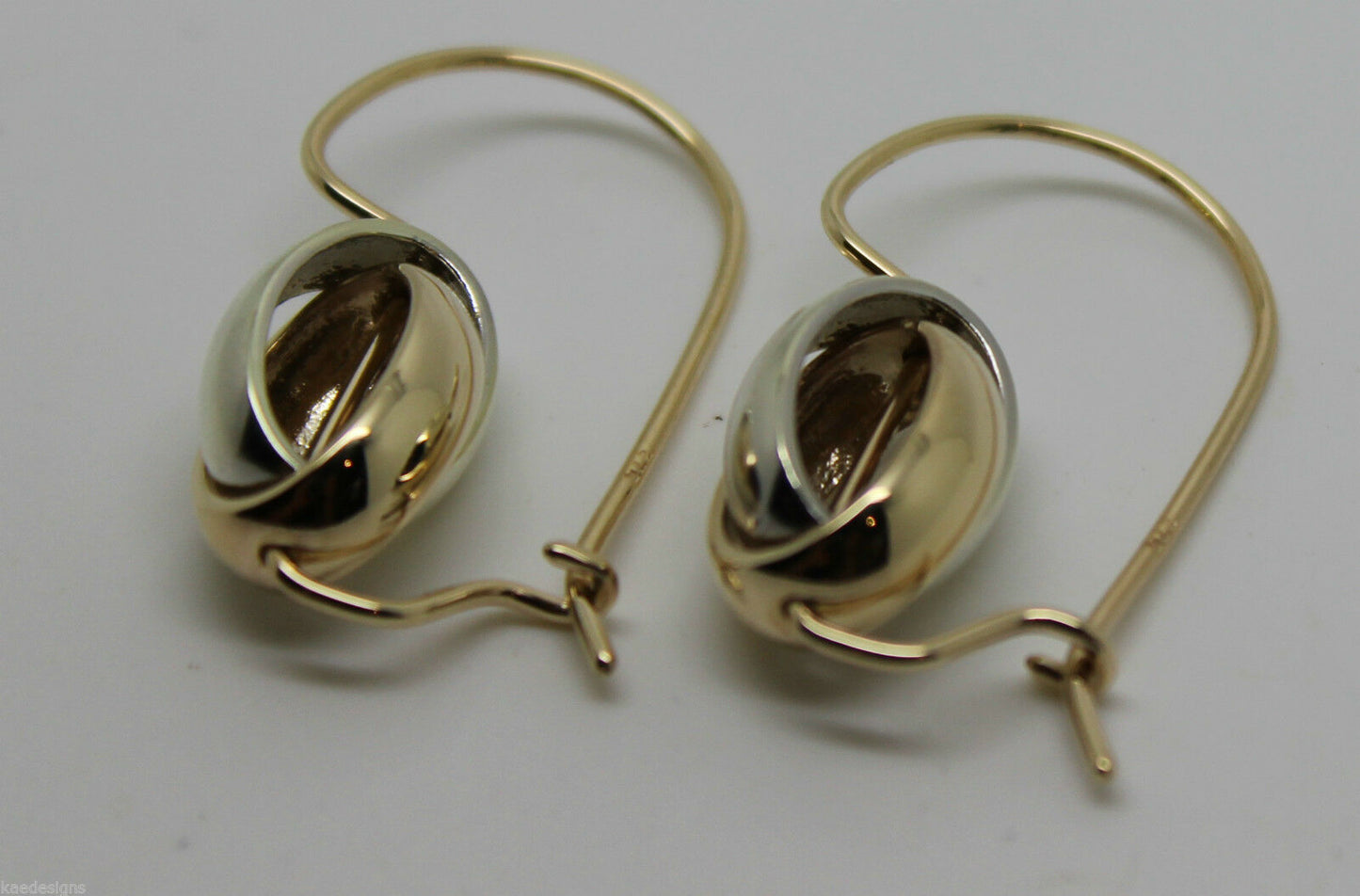 Genuine 9ct Yellow & White Gold Spinning Oval Belcher Earrings