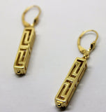 Kaedesigns, Genuine 18ct 750 Yellow, Rose or White Gold Greek Key Continental Hook Earrings