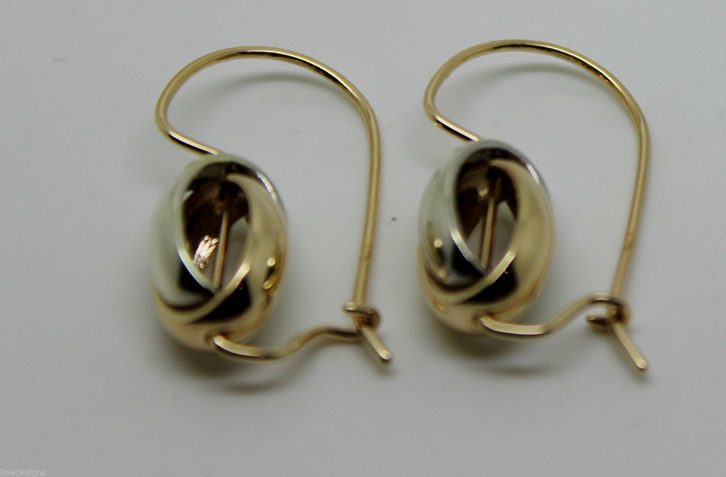 Genuine 9ct Yellow & White Gold Spinning Oval Belcher Earrings