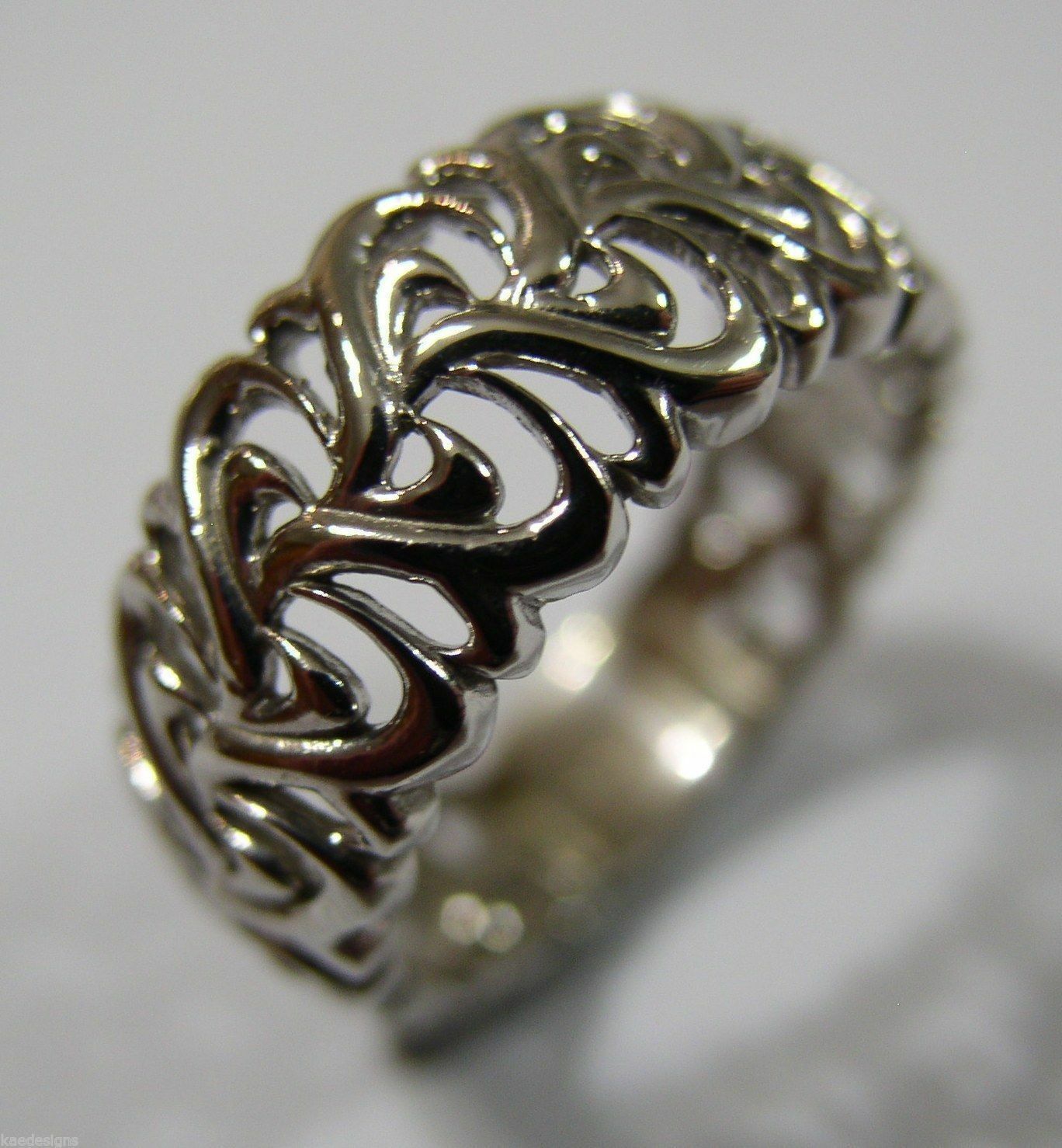 Genuine Size O 9ct 375 White Gold Wide Flower Filigree Ring