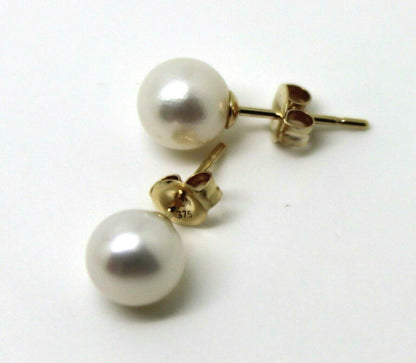 Genuine 9ct Yellow Gold 7mm White Pearl Ball Stud Earrings