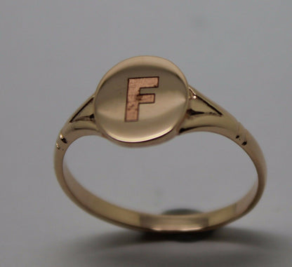 Size K Kaedesigns Genuine New 9ct Yellow, Rose or white Gold Oval Signet Ring Engraved "Letter F"