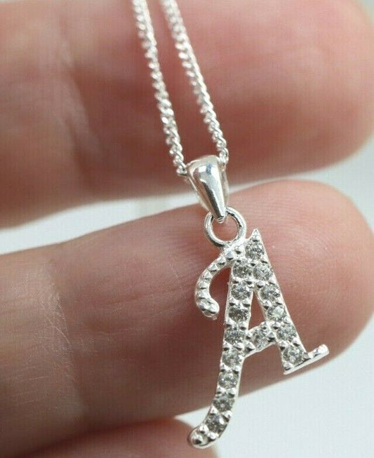 Sterling Silver Cubic Zirconia Initial A Pendant with 45cm + 5cm Extender Chain Necklace