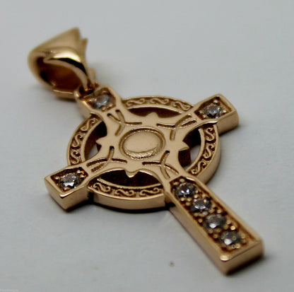 Kaedesigns, 9ct Yellow Or Rose Or White Gold Celtic Cross Pendant With Stones