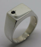 Size Z Mens Solid Sterling Silver Black Sapphire Square Signet Ring