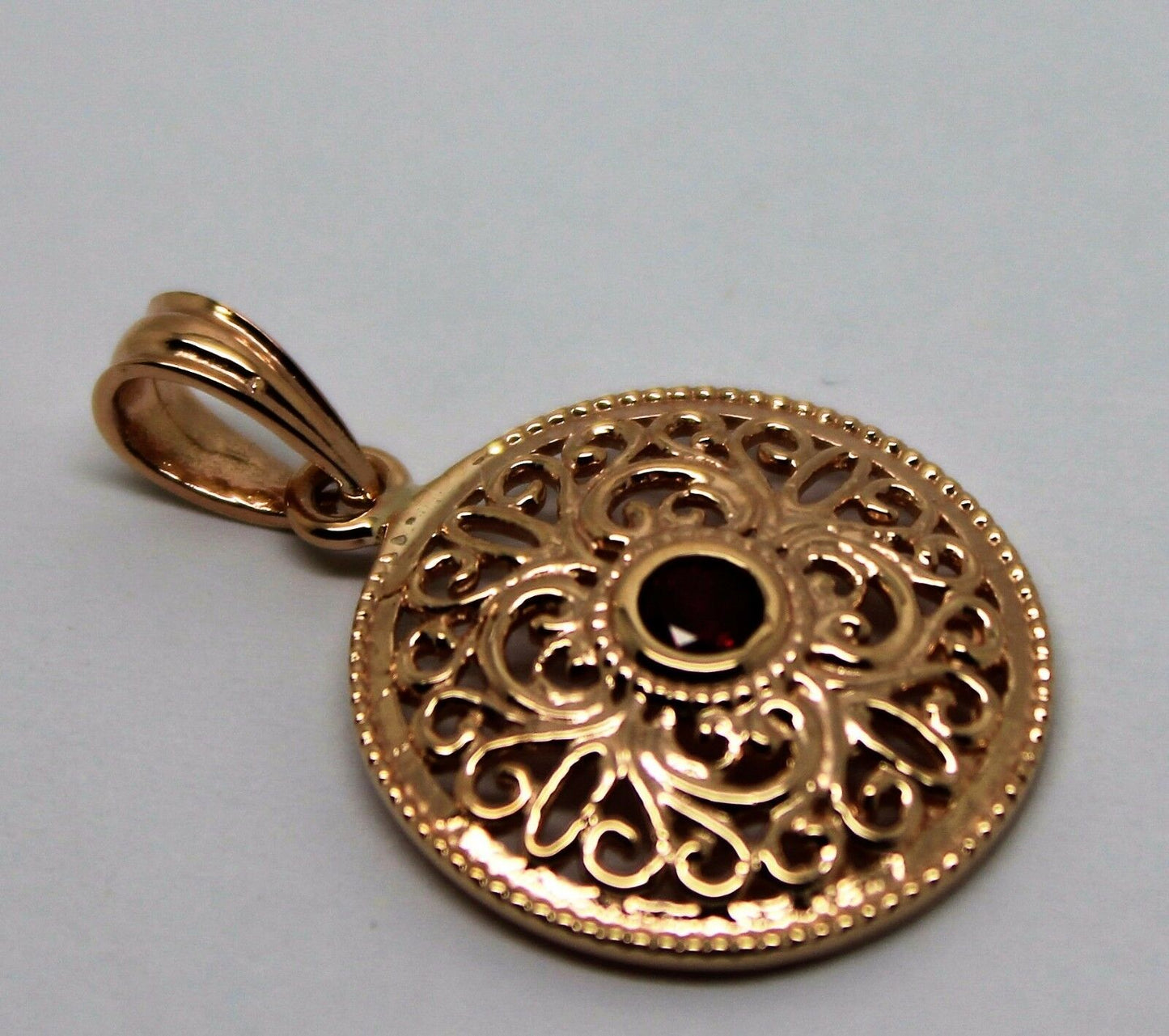 Kaedesigns, 9ct Yellow Gold or White Gold or Rose Gold filigree Ruby pendant