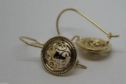 Kaedesigns, 9ct Yellow, White, Or Rose Gold Filigree Round Shepard Hook Earrings