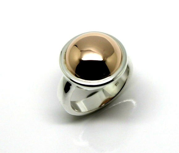 Genuine Large Sterling Silver 925 & 9ct Rose Gold 375 Half Ball Button Ring