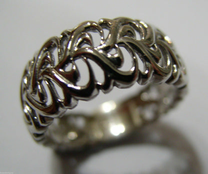 Genuine Size O 9ct 375 White Gold Wide Flower Filigree Ring