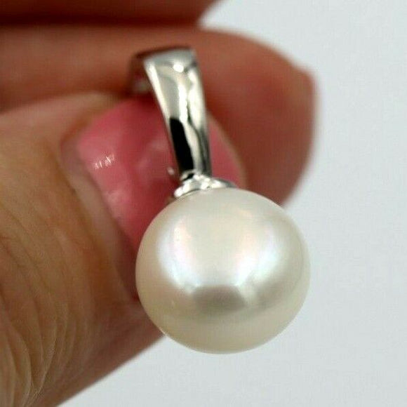 Genuine Sterling Silver Freshwater Cultured Button Pearl Pendant with Enhancer