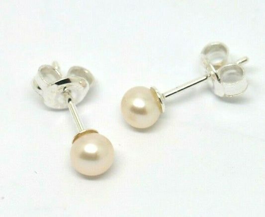 Sterling Silver Ball 4mm Freshwater White Pearl Ball Earrings