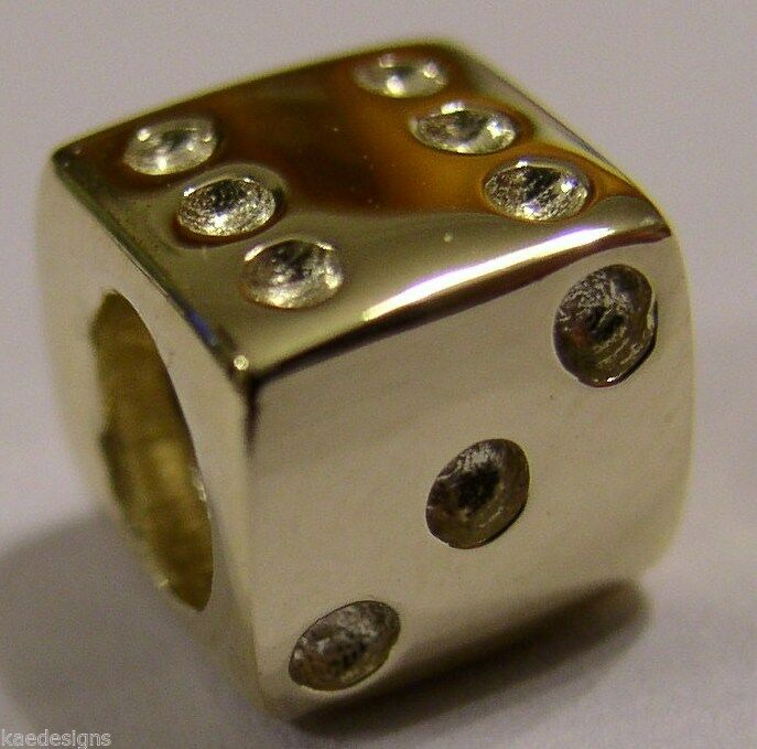 Kaedesigns Genuine New 9ct Yellow or Rose or White Gold or Silver Dice Bead Charm for bracelet