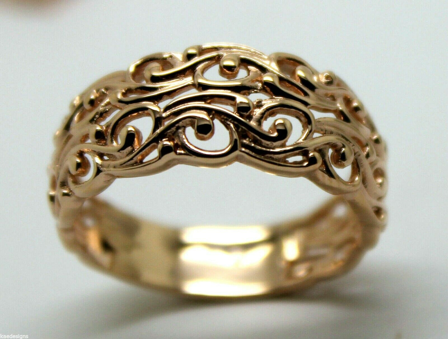 Kaedesigns New Genuine Size P 9ct Yellow, Rose or White Gold Wide Flower Filigree Ring