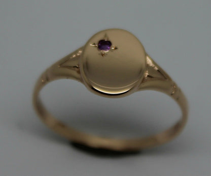 Genuine 9ct Amethyst Set Yellow, Rose or White Gold Oval Signet Ring 227